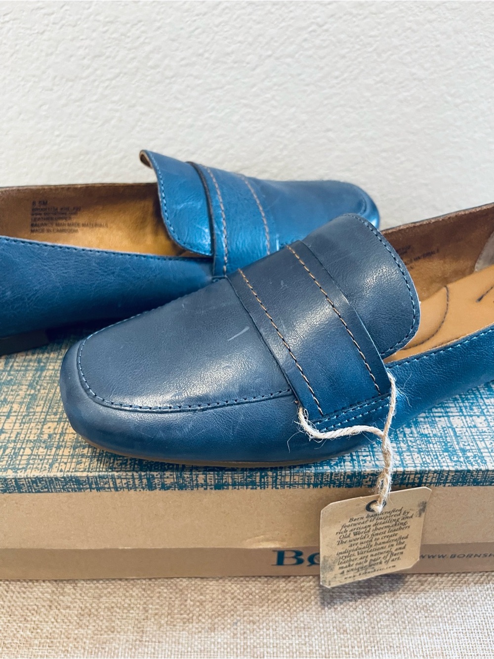 Born Blue Leather Blanca Navy Loafers